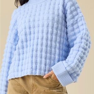Elegent Sky Blue Textured Turtleneck Sweater